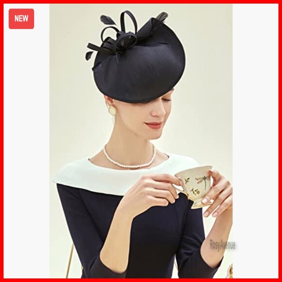 Wide Brim Derby Fascinator Hat with Feathers for Wedding Tea Party